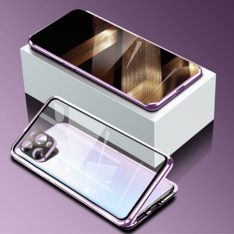 Custodia Lusso Alluminio Laterale Specchio 360 Gradi Cover per Apple iPhone 16 Pro Max Viola