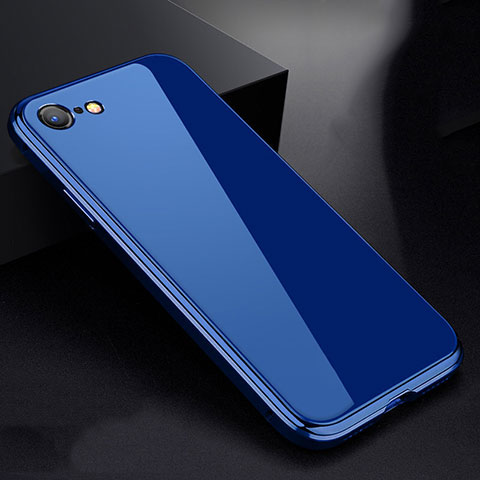 Custodia Lusso Alluminio Laterale Specchio 360 Gradi Cover per Apple iPhone 8 Blu