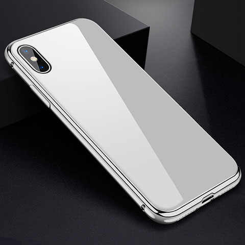 Custodia Lusso Alluminio Laterale Specchio 360 Gradi Cover per Apple iPhone X Bianco