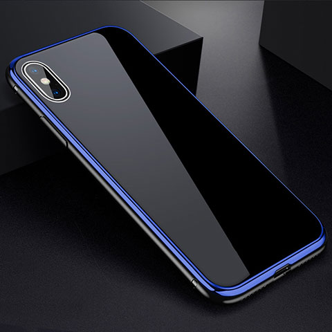 Custodia Lusso Alluminio Laterale Specchio 360 Gradi Cover per Apple iPhone Xs Blu e Nero