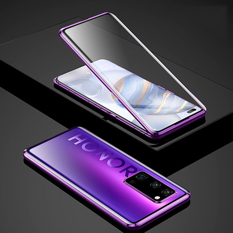 Custodia Lusso Alluminio Laterale Specchio 360 Gradi Cover per Huawei Honor 30 Pro+ Plus Viola