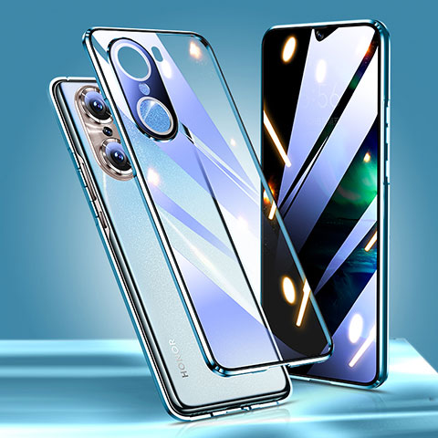 Custodia Lusso Alluminio Laterale Specchio 360 Gradi Cover per Huawei Honor 60 Pro 5G Blu