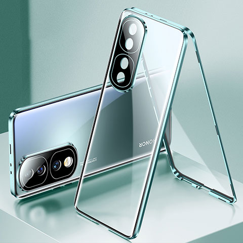 Custodia Lusso Alluminio Laterale Specchio 360 Gradi Cover per Huawei Honor 70 Pro+ Plus 5G Verde