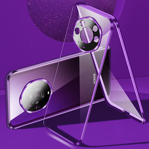 Custodia Lusso Alluminio Laterale Specchio 360 Gradi Cover per Huawei Honor Magic3 Pro+ Plus 5G Viola