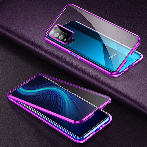 Custodia Lusso Alluminio Laterale Specchio 360 Gradi Cover per Huawei Honor X10 5G Viola