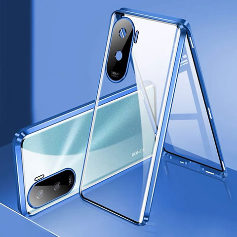 Custodia Lusso Alluminio Laterale Specchio 360 Gradi Cover per Huawei Honor X50i 5G Blu