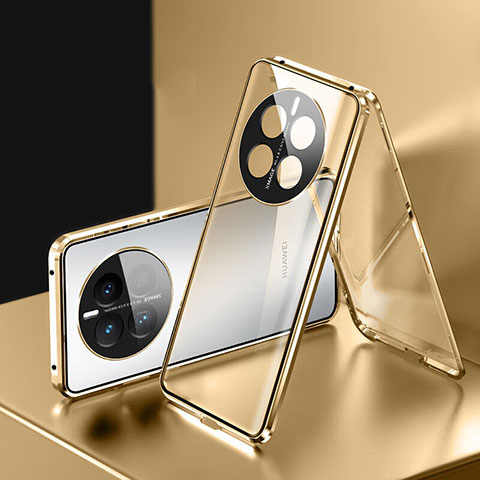 Custodia Lusso Alluminio Laterale Specchio 360 Gradi Cover per Huawei Mate 50E Oro