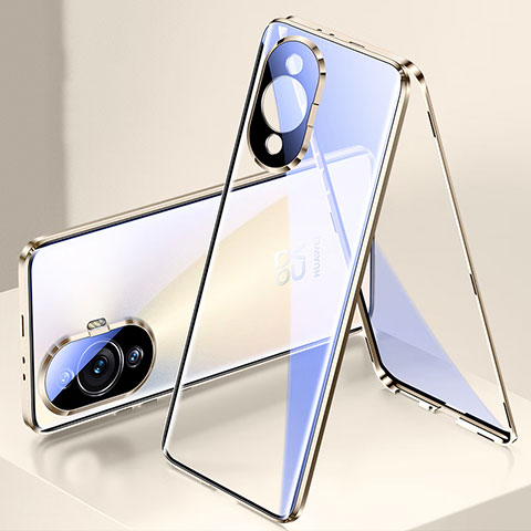 Custodia Lusso Alluminio Laterale Specchio 360 Gradi Cover per Huawei Nova 11 Pro Oro