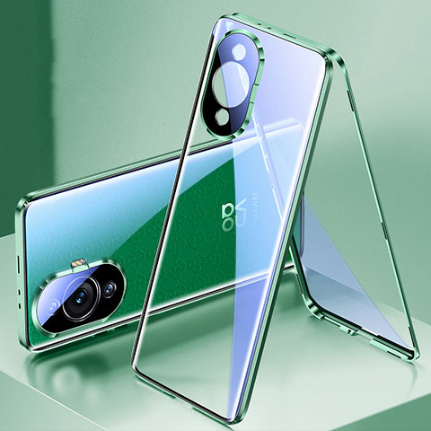 Custodia Lusso Alluminio Laterale Specchio 360 Gradi Cover per Huawei Nova 11 Ultra Verde