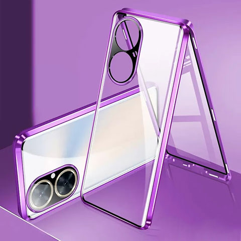 Custodia Lusso Alluminio Laterale Specchio 360 Gradi Cover per Huawei Nova 11i Viola