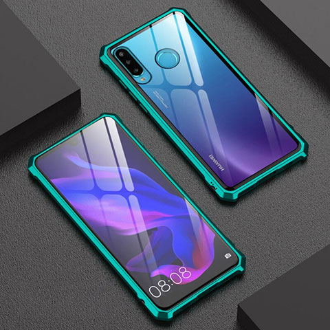 Custodia Lusso Alluminio Laterale Specchio 360 Gradi Cover per Huawei Nova 4e Verde