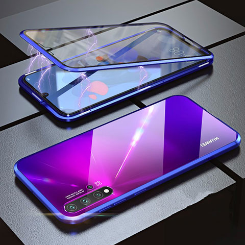 Custodia Lusso Alluminio Laterale Specchio 360 Gradi Cover per Huawei Nova 5 Pro Blu