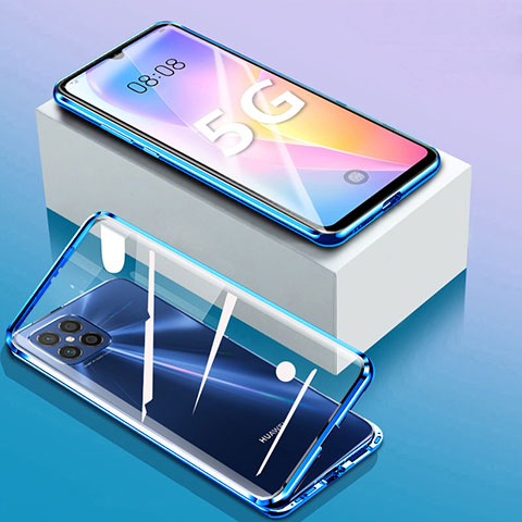 Custodia Lusso Alluminio Laterale Specchio 360 Gradi Cover per Huawei Nova 8 SE 5G Blu