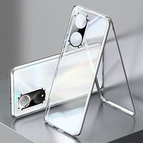 Custodia Lusso Alluminio Laterale Specchio 360 Gradi Cover per Huawei Nova 9 Pro Argento