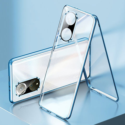 Custodia Lusso Alluminio Laterale Specchio 360 Gradi Cover per Huawei Nova 9 Pro Blu