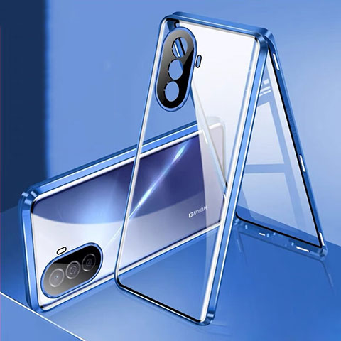 Custodia Lusso Alluminio Laterale Specchio 360 Gradi Cover per Huawei Nova Y71 Blu