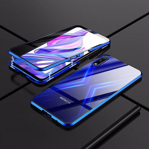 Custodia Lusso Alluminio Laterale Specchio 360 Gradi Cover per Huawei P Smart Z (2019) Blu