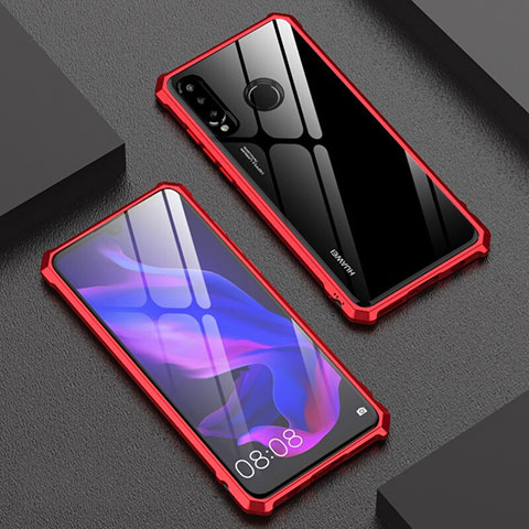 Custodia Lusso Alluminio Laterale Specchio 360 Gradi Cover per Huawei P30 Lite XL Rosso