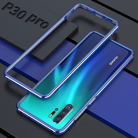 Custodia Lusso Alluminio Laterale Specchio 360 Gradi Cover per Huawei P30 Pro Blu