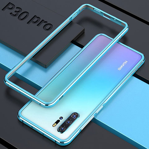 Custodia Lusso Alluminio Laterale Specchio 360 Gradi Cover per Huawei P30 Pro New Edition Cielo Blu