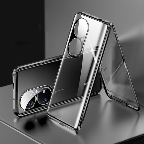 Custodia Lusso Alluminio Laterale Specchio 360 Gradi Cover per Huawei P50e Nero