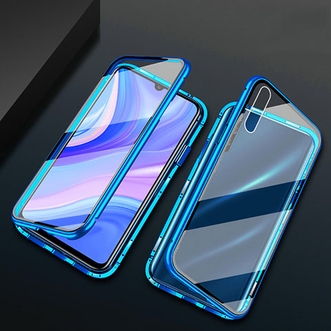 Custodia Lusso Alluminio Laterale Specchio 360 Gradi Cover per Huawei Y8p Blu