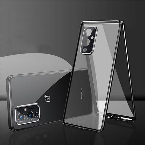 Custodia Lusso Alluminio Laterale Specchio 360 Gradi Cover per OnePlus 9 5G Nero