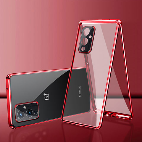 Custodia Lusso Alluminio Laterale Specchio 360 Gradi Cover per OnePlus 9 5G Rosso