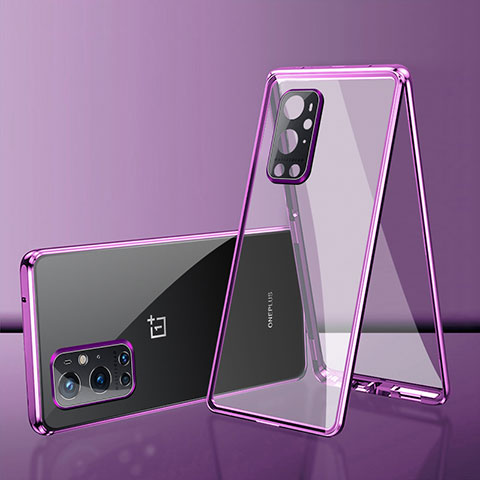 Custodia Lusso Alluminio Laterale Specchio 360 Gradi Cover per OnePlus 9 Pro 5G Viola