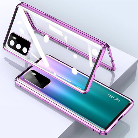 Custodia Lusso Alluminio Laterale Specchio 360 Gradi Cover per Oppo A16 Viola