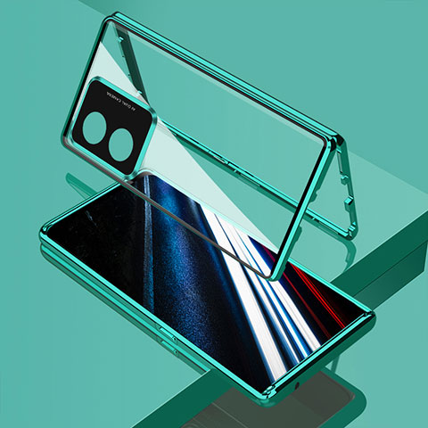 Custodia Lusso Alluminio Laterale Specchio 360 Gradi Cover per Oppo A18 Verde