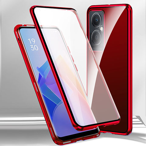 Custodia Lusso Alluminio Laterale Specchio 360 Gradi Cover per Oppo A2 5G Rosso