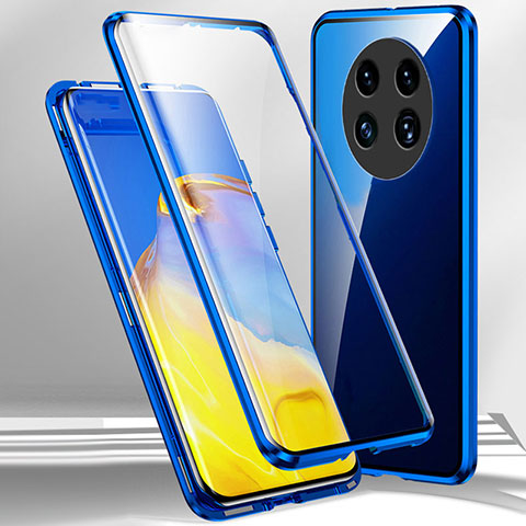 Custodia Lusso Alluminio Laterale Specchio 360 Gradi Cover per Oppo A2 Pro 5G Blu