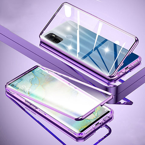 Custodia Lusso Alluminio Laterale Specchio 360 Gradi Cover per Oppo A33 Viola