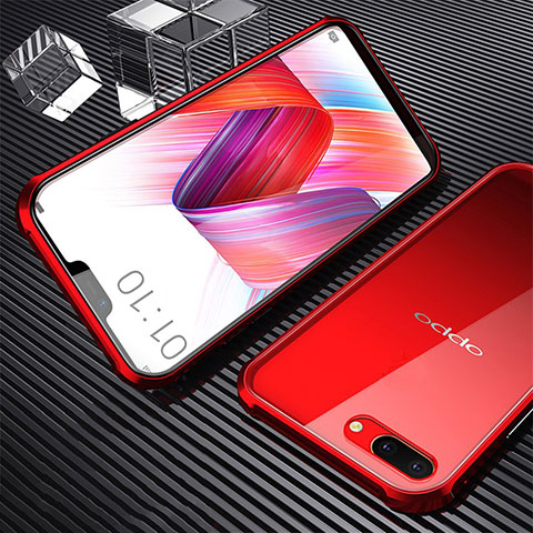 Custodia Lusso Alluminio Laterale Specchio 360 Gradi Cover per Oppo A5 Rosso