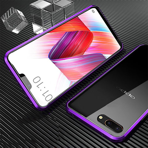 Custodia Lusso Alluminio Laterale Specchio 360 Gradi Cover per Oppo A5 Viola