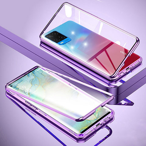 Custodia Lusso Alluminio Laterale Specchio 360 Gradi Cover per Oppo A54 4G Viola