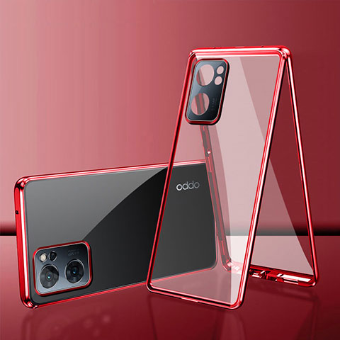 Custodia Lusso Alluminio Laterale Specchio 360 Gradi Cover per Oppo A57 5G Rosso