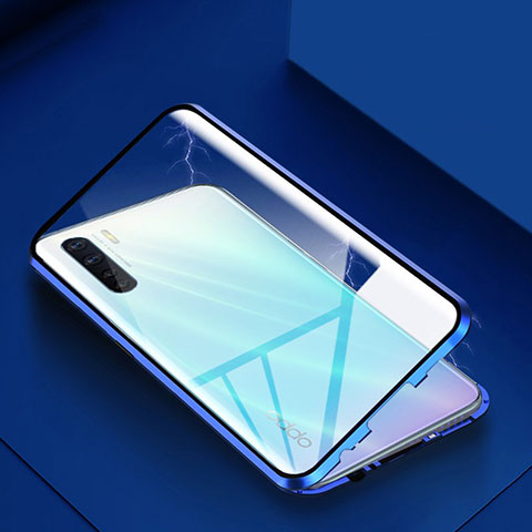 Custodia Lusso Alluminio Laterale Specchio 360 Gradi Cover per Oppo A91 Blu