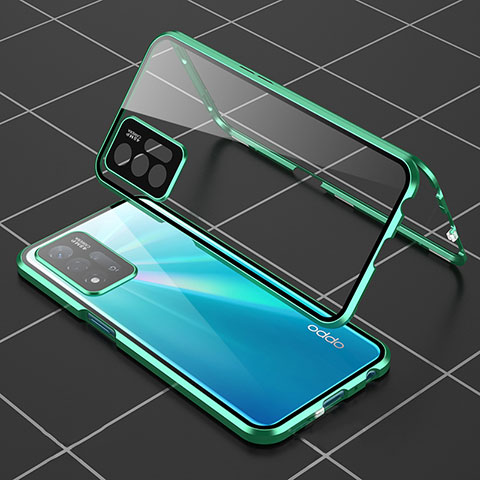 Custodia Lusso Alluminio Laterale Specchio 360 Gradi Cover per Oppo A93s 5G Verde