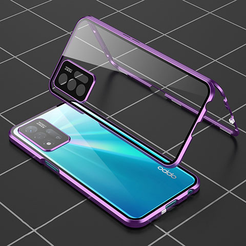 Custodia Lusso Alluminio Laterale Specchio 360 Gradi Cover per Oppo A93s 5G Viola