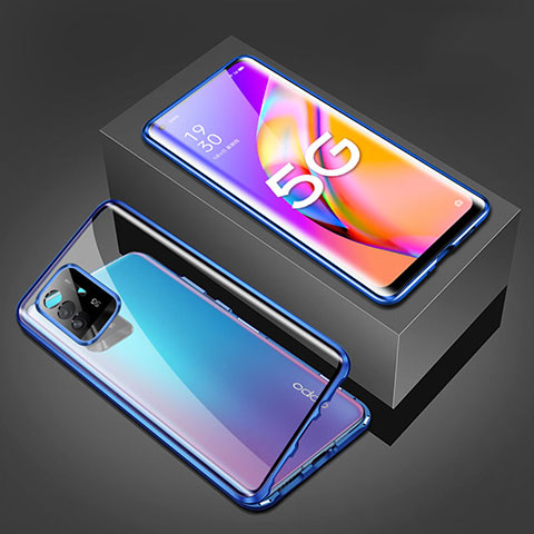 Custodia Lusso Alluminio Laterale Specchio 360 Gradi Cover per Oppo A94 5G Blu