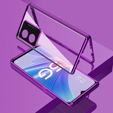 Custodia Lusso Alluminio Laterale Specchio 360 Gradi Cover per Oppo A98 5G Viola