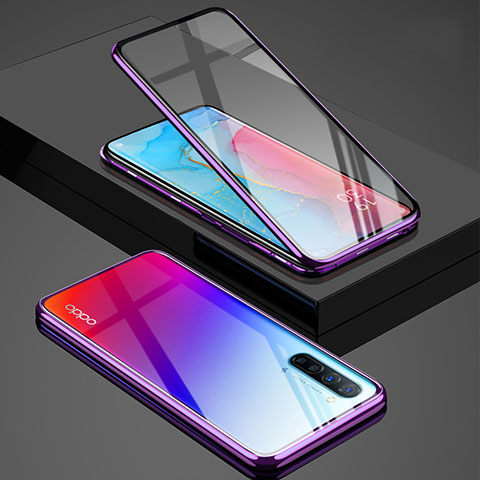 Custodia Lusso Alluminio Laterale Specchio 360 Gradi Cover per Oppo F15 Viola