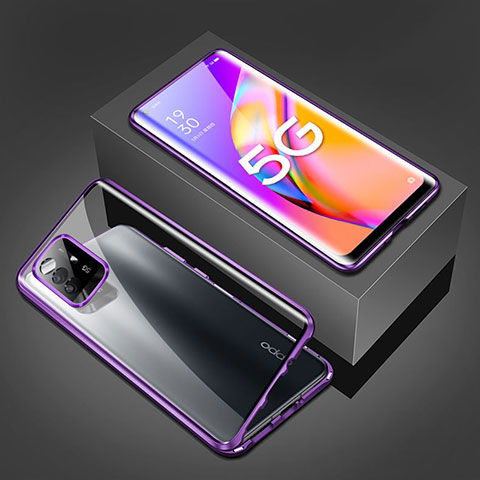 Custodia Lusso Alluminio Laterale Specchio 360 Gradi Cover per Oppo F19 Pro+ Plus 5G Viola