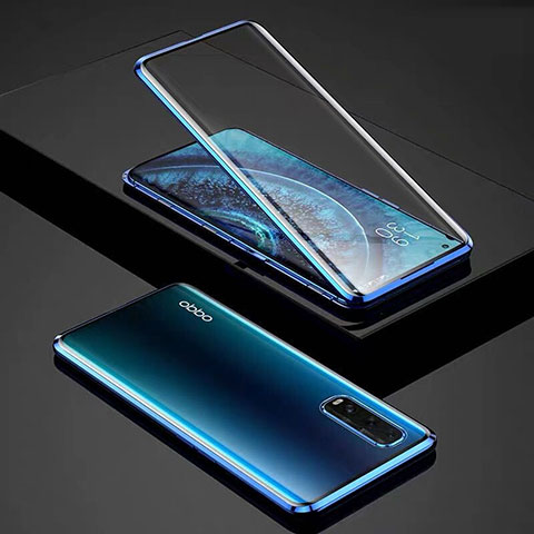 Custodia Lusso Alluminio Laterale Specchio 360 Gradi Cover per Oppo Find X2 Blu