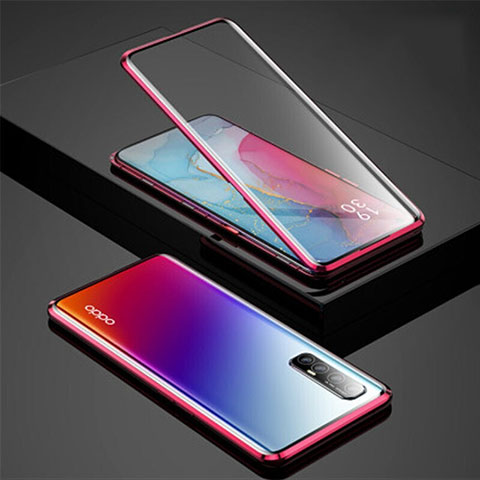 Custodia Lusso Alluminio Laterale Specchio 360 Gradi Cover per Oppo Find X2 Neo Rosso