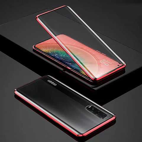 Custodia Lusso Alluminio Laterale Specchio 360 Gradi Cover per Oppo Find X2 Rosso