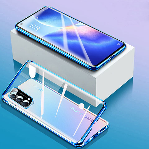 Custodia Lusso Alluminio Laterale Specchio 360 Gradi Cover per Oppo Find X3 Lite 5G Blu