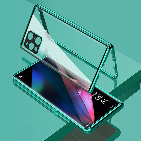 Custodia Lusso Alluminio Laterale Specchio 360 Gradi Cover per Oppo Find X3 Pro 5G Verde